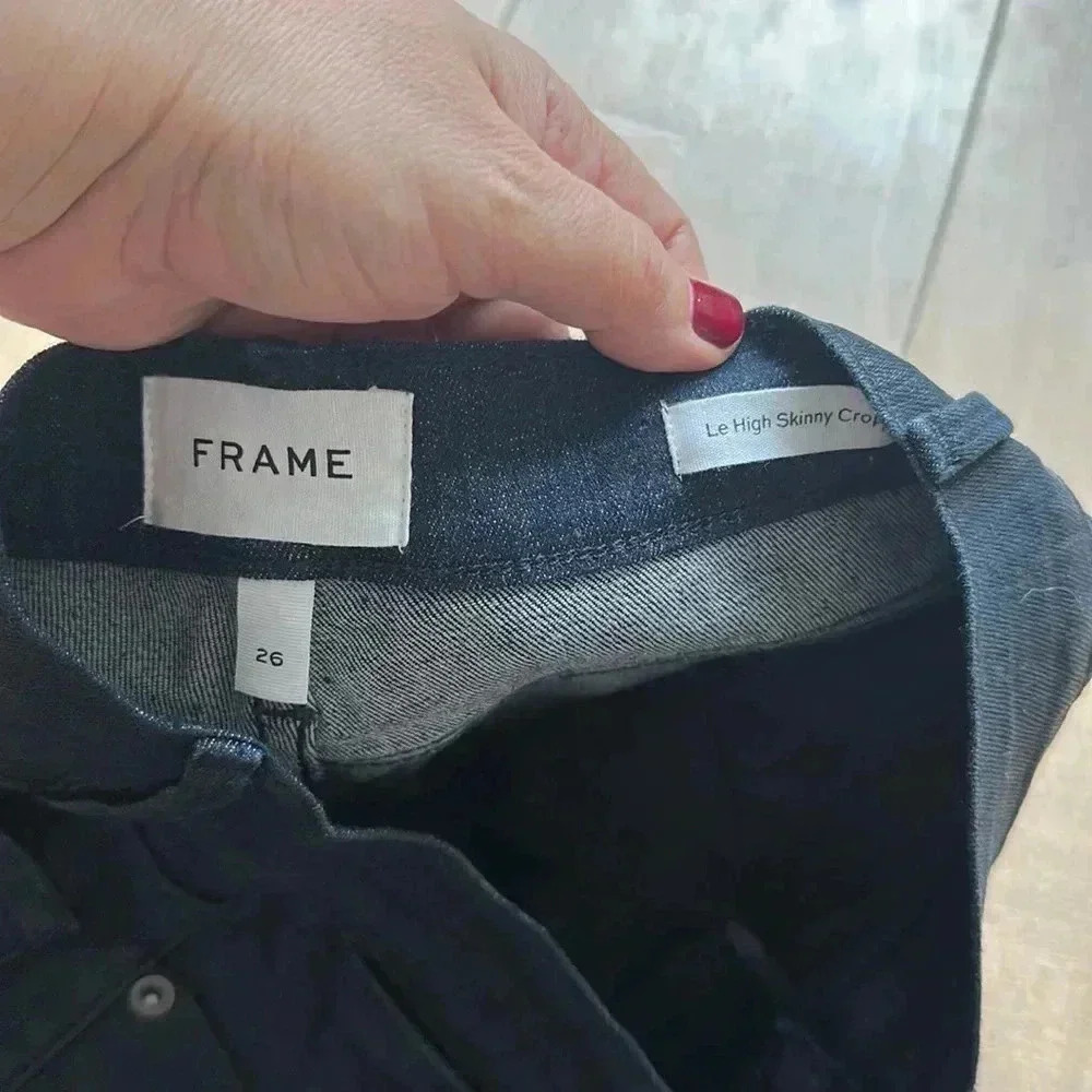 Frame Denim Le High Skinny Crop Two-Tone Shiny Jeans Sz 26 - Picture 3 of 6